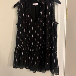 Parker Ruffled Sleeveless Blouse in Black and Silver